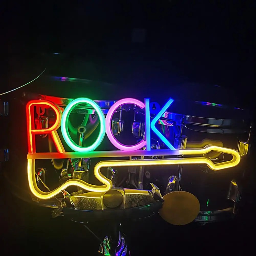 نشان لوگوی نئون led درخشان - گیتار راک