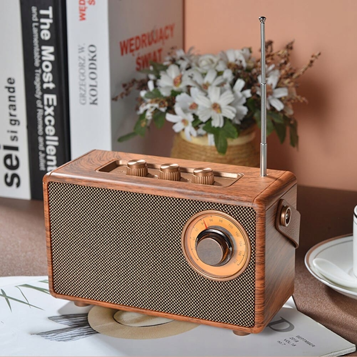 پخش کننده رادیو در طرح رترو مینی کوچک چوبی قدیمی