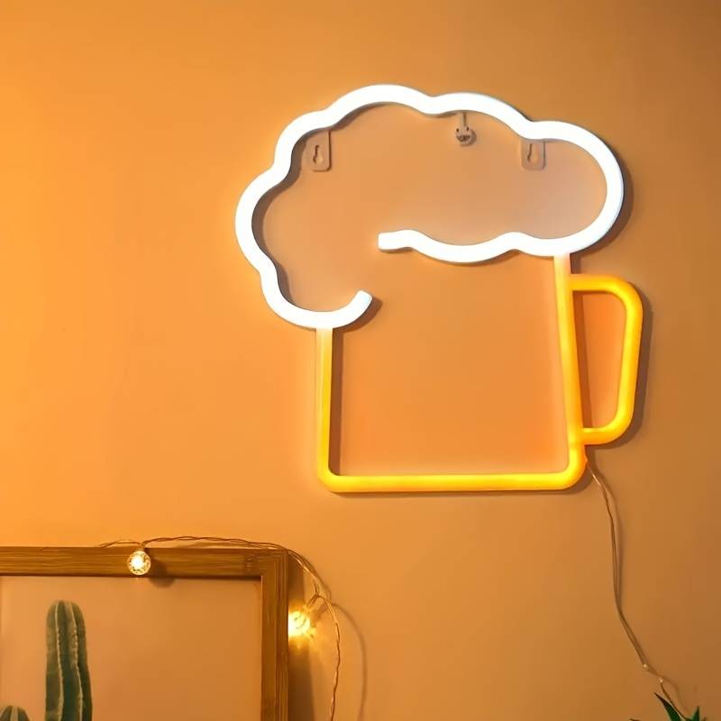 علامت LED روشن روی دیوار، آویزان نئون - آبجو